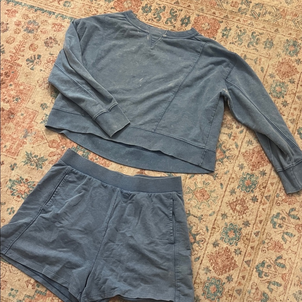 Woman’s Blue Sweatshirt and Shorts Set